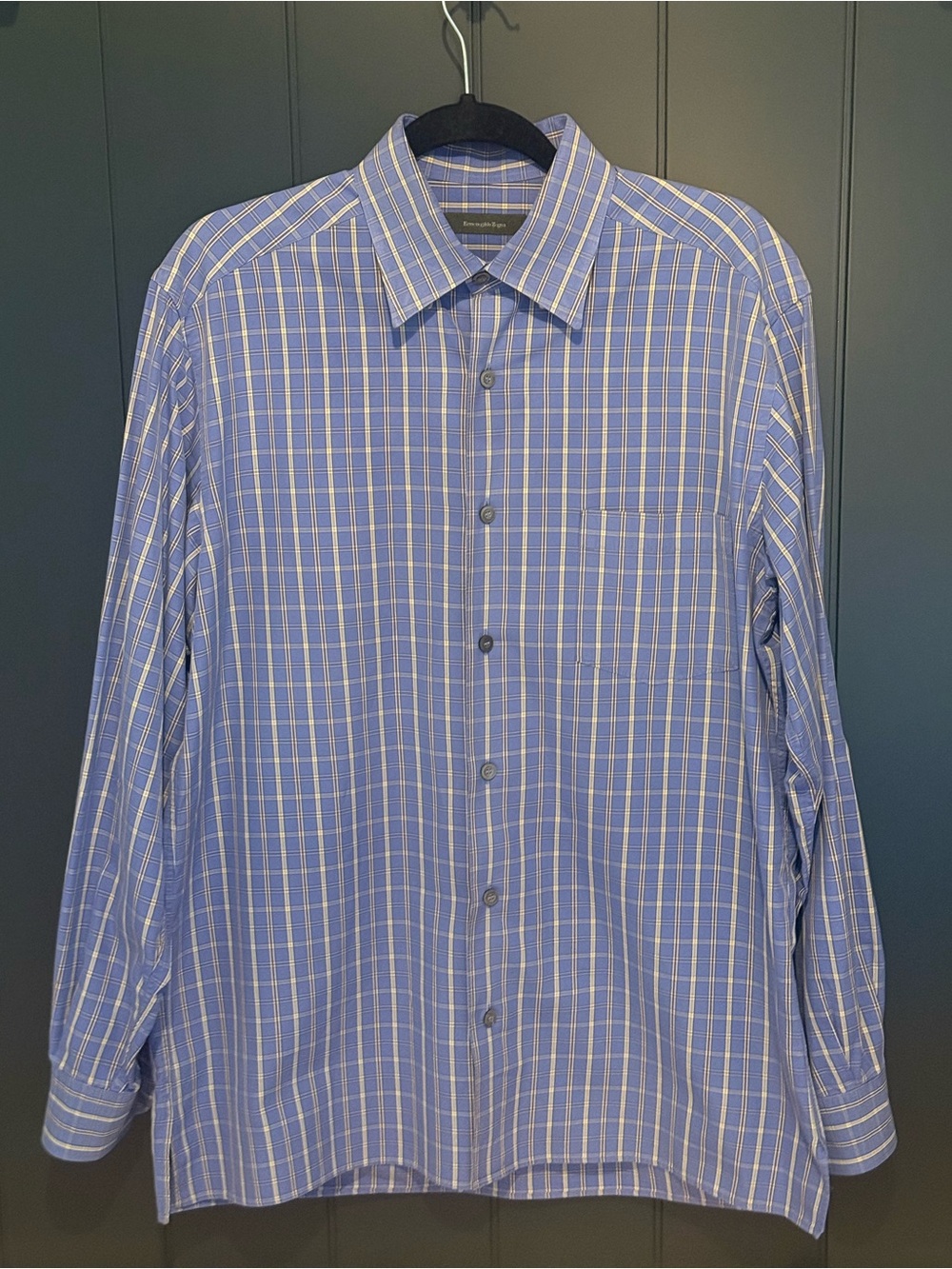 👨‍💼Ermenegildo Zegna Men’s Blue Plaid Button Down 100% Cotton Shirt - Size L